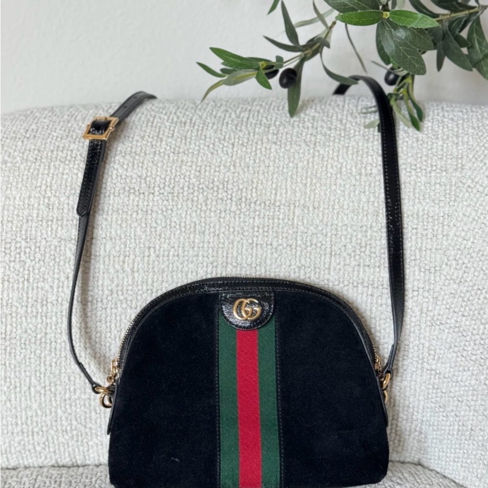 Black Gucci Crossbody Bag with Green and Red Stripe